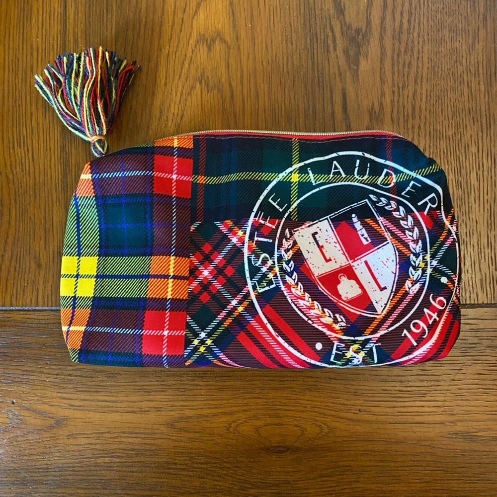 NWOT🔥Estee Lauder Vibrant Plaid Cosmetic Bag